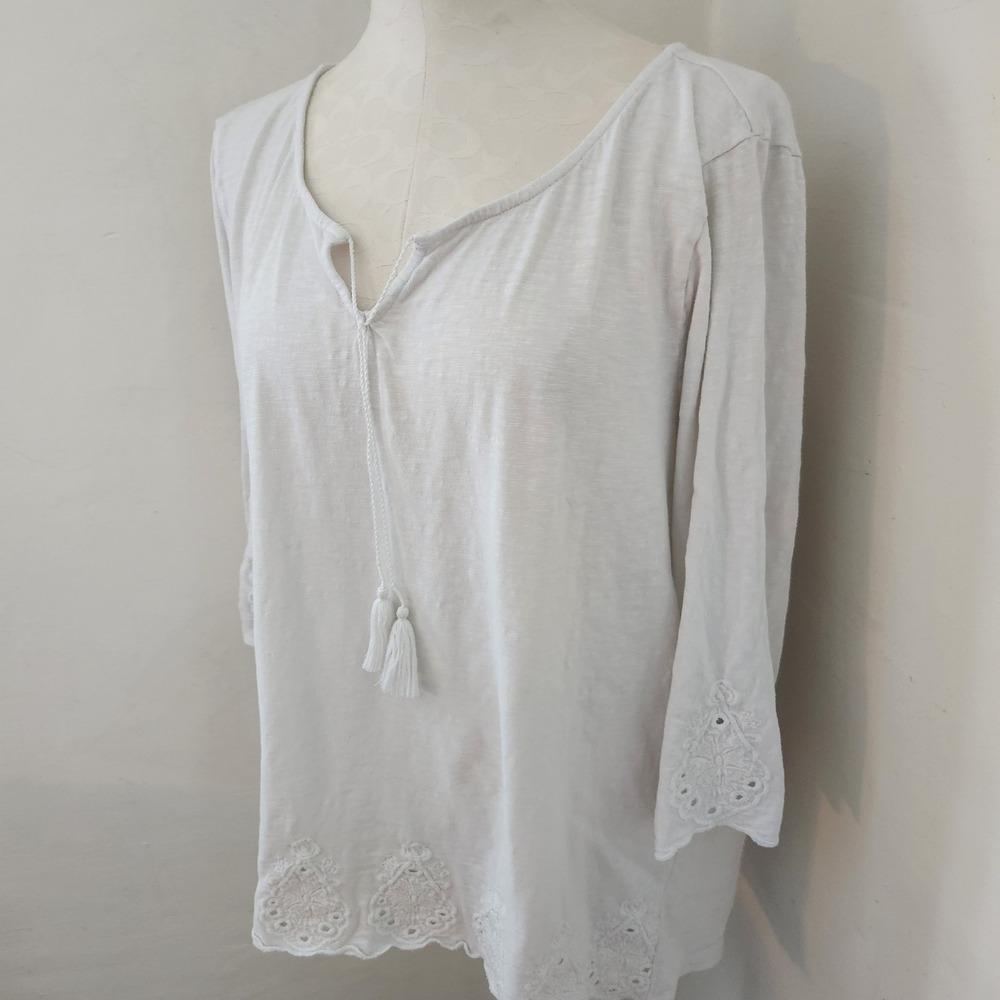 Talbots Woman White Cotton Eyelet Embroidered Tassel Tunic Top 2X - Picture 6 of 6